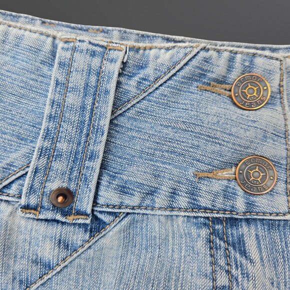 Y2K Denim Micro Mini Skirt Size 0 Womens XS Distressed Raw Hem Light Wash - Picture 4 of 9